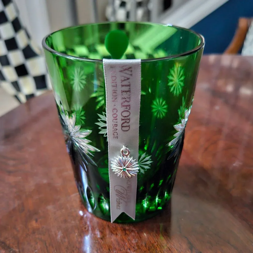 WATERFORD CRYSTAL GREEN SNOWFLAKE WISHES DOF WHISKEY CHRISTMAS GLASS TUMBLER